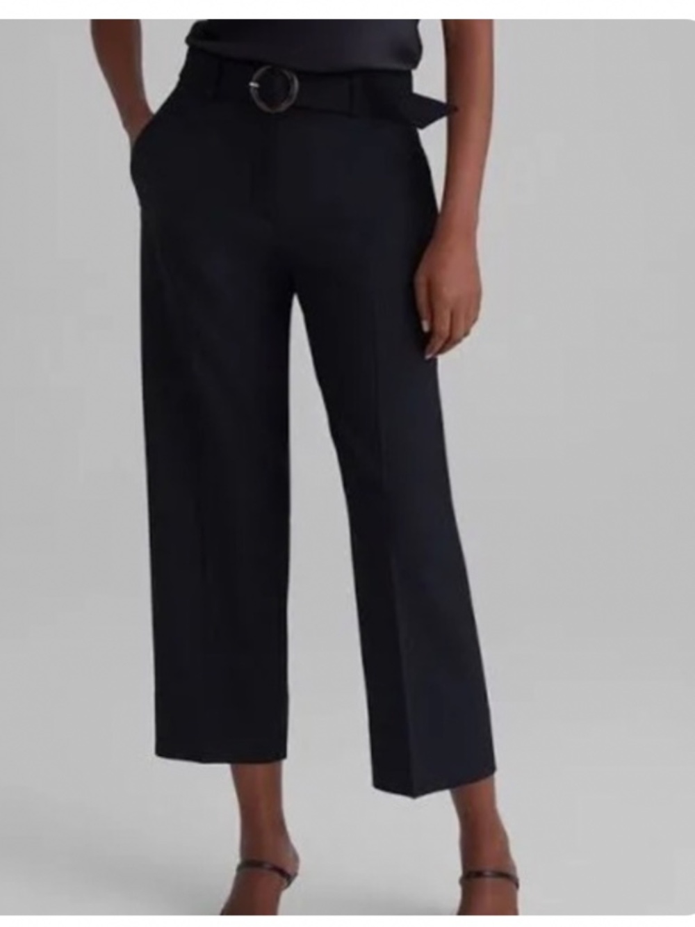 Club Monaco Enamel Ring Belted Straight Leg Trouser - Black | Size 0